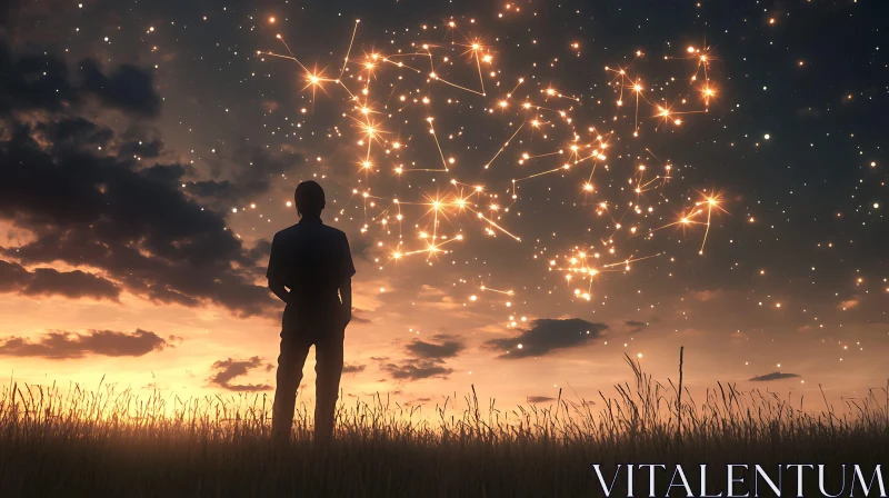 Silhouette Watching Starry Sky