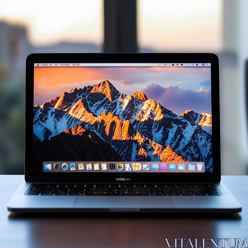 Modern Laptop Displaying Mountain Sunset