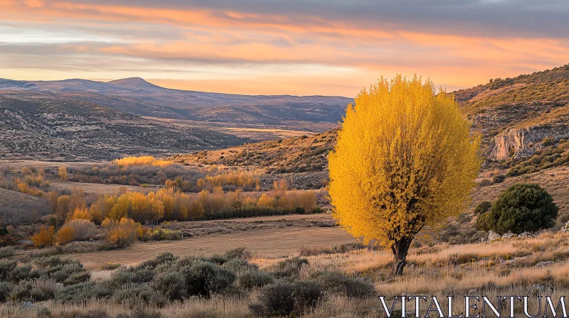 Autumnal Golden Tree Hillside Vista