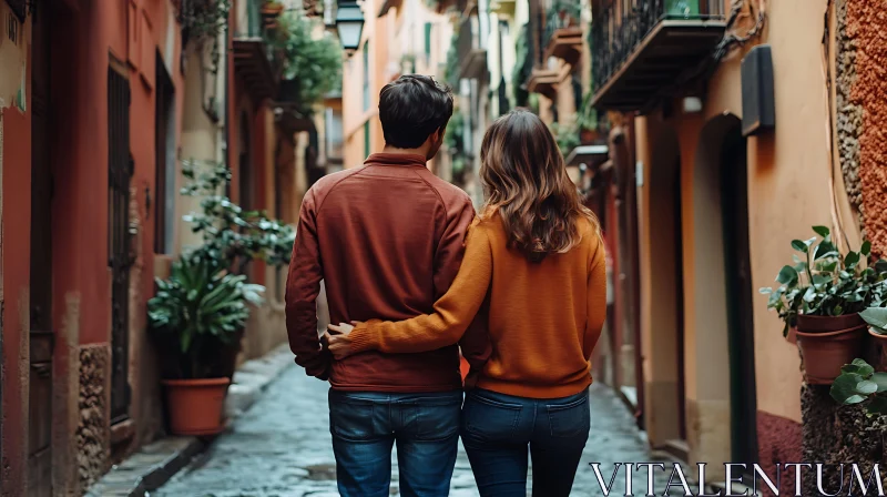 Couple Walking in Narrow European Street