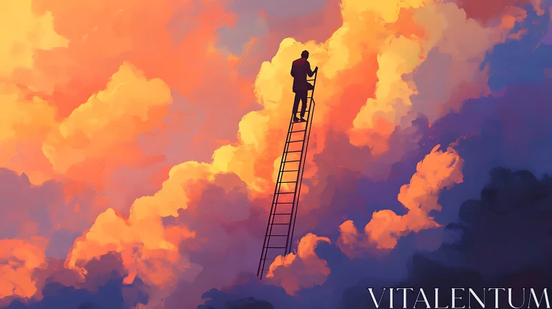Silhouette Climbing Ladder into Cloudscape