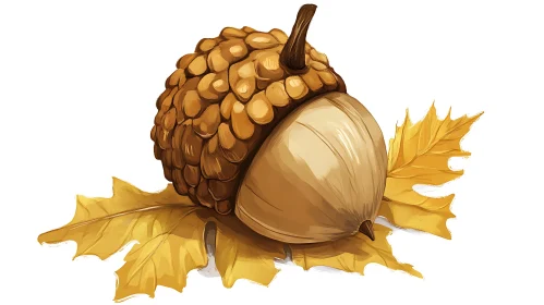 Illustration of Acorn with Oak Leaves