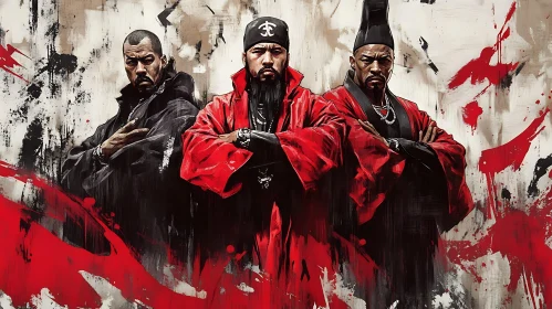 Three Men in Red and Black