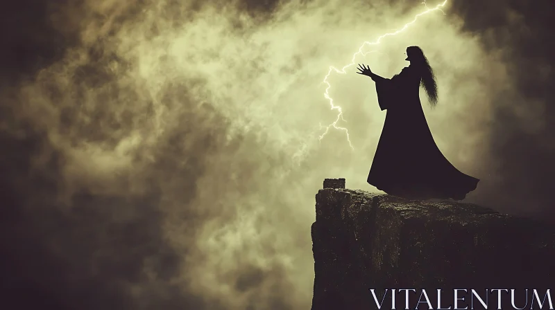 Silhouette Witch Conjuring Lightning