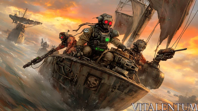 Armored Figures on Steampunk Boat