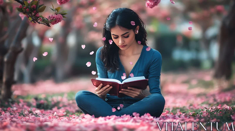Girl Reading in a Garden of Flowers