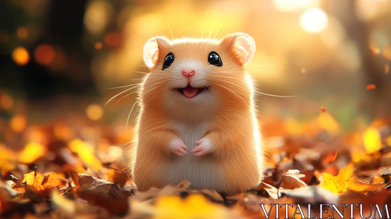 Joyful Hamster in a Leafy Scenery