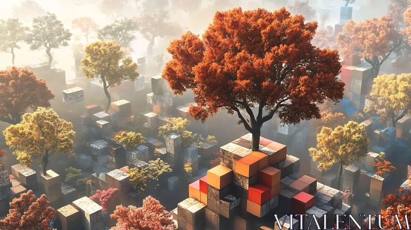 Geometric Autumn Landscape with Trees