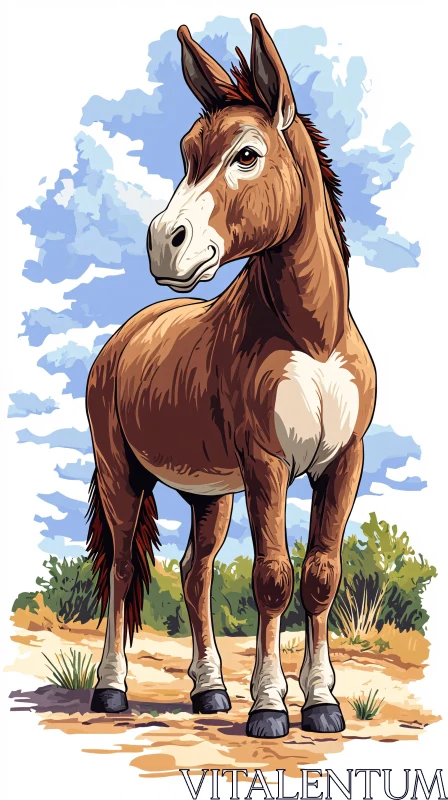 Donkey Art in Pastoral Landscape