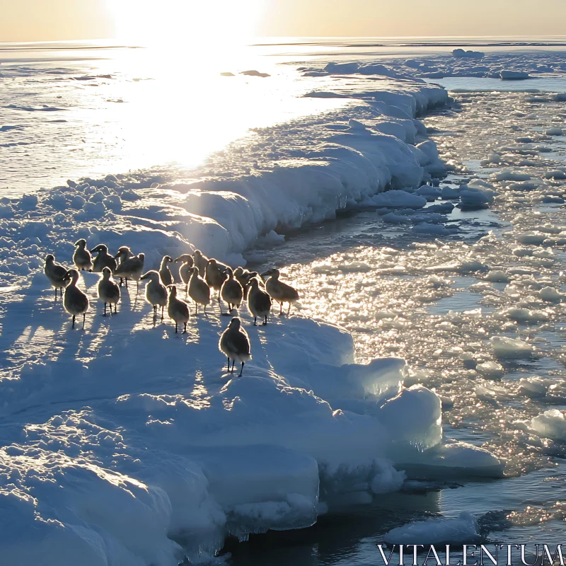 Flock of Birds on Ice