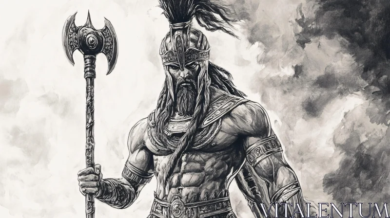 Muscular Warrior Drawing with Axe