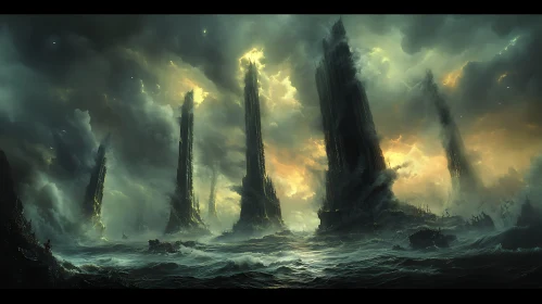 Dark Monoliths in Stormy Waters