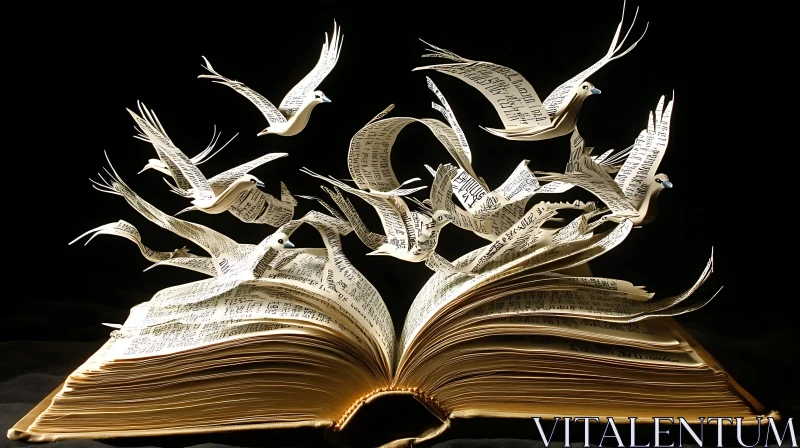 Birds Made of Paper Flying from Book