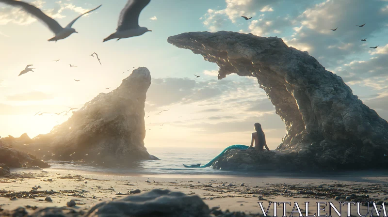 Coastal Mermaid Resting on Rock