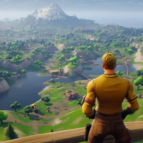 Fortnite Character Overlooking Green Valley