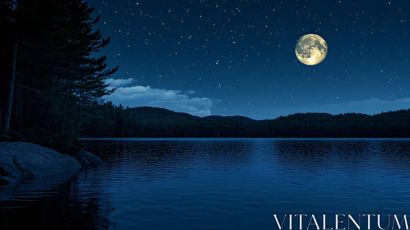 Serene Lake Under a Starry Night Sky