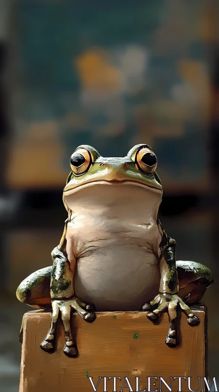 Frog on a Block with a Soothing Backdrop