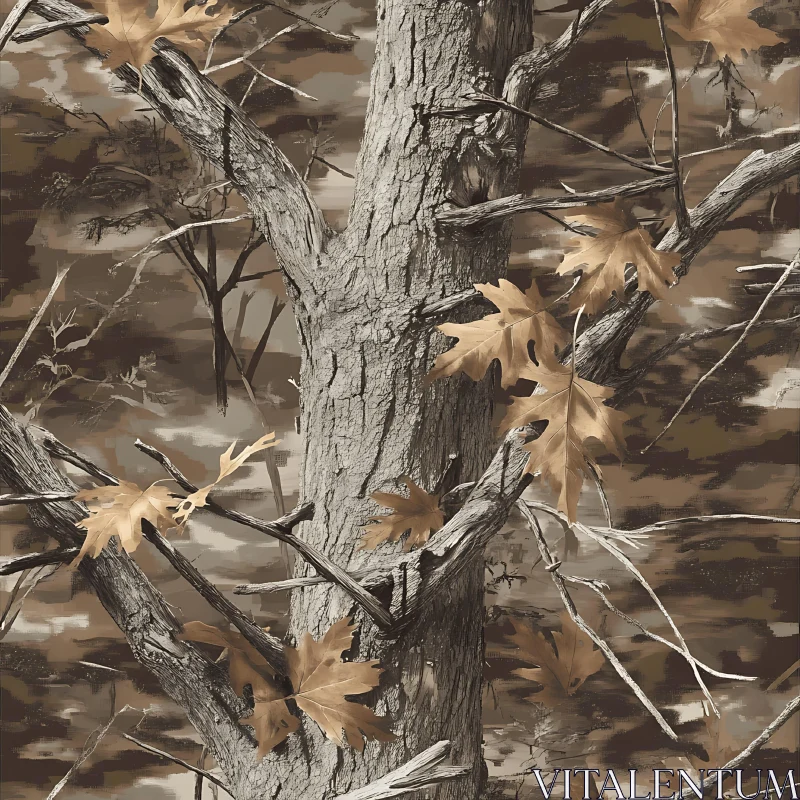 Camouflaged Tree with Falling Leaves
