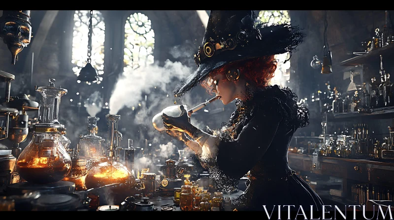 Mystical Alchemist Witch Brewing Potion