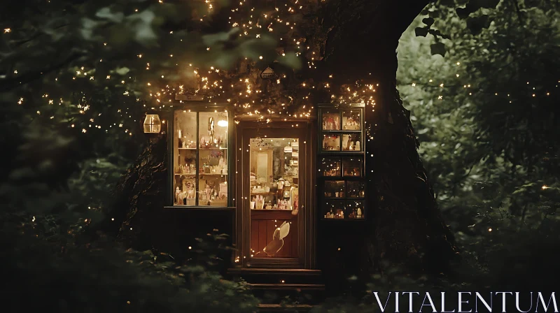 Magical Forest Treehouse with Fairy Lights