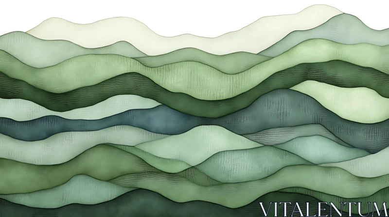 Abstract Green Mountain Layers Watercolor Painting