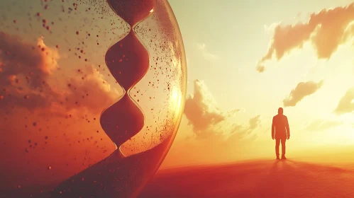 Time's Passage: Hourglass and Silhouette
