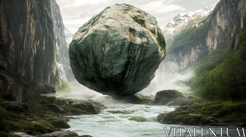 Floating Stone Over Water Scenery