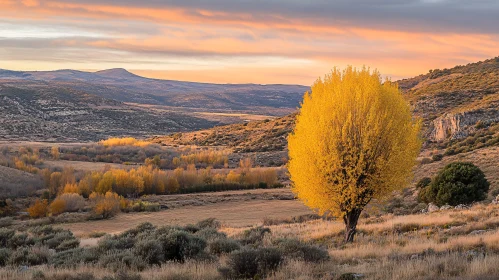 Autumnal Golden Tree Hillside Vista