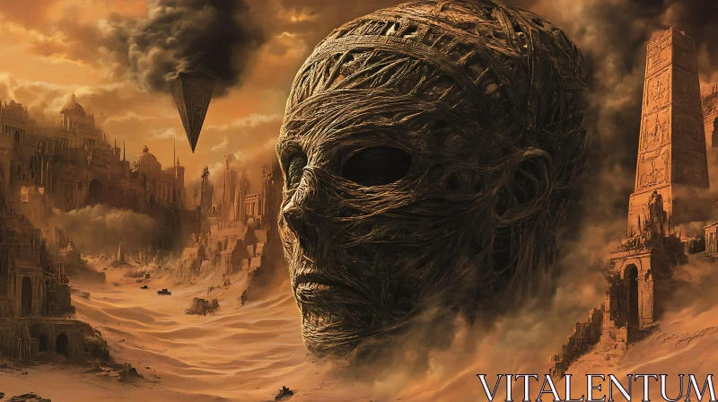 Surreal Desert Face with Ancient Ruins