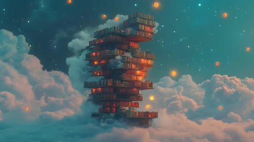 Surreal Library in Sky