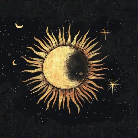 Golden Sun with Moon and Stars