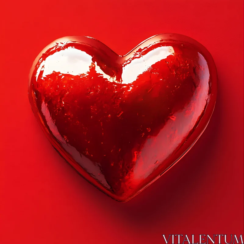 Glossy Red Heart on Red Background