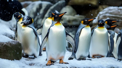 Group of Penguins on a Winter Day