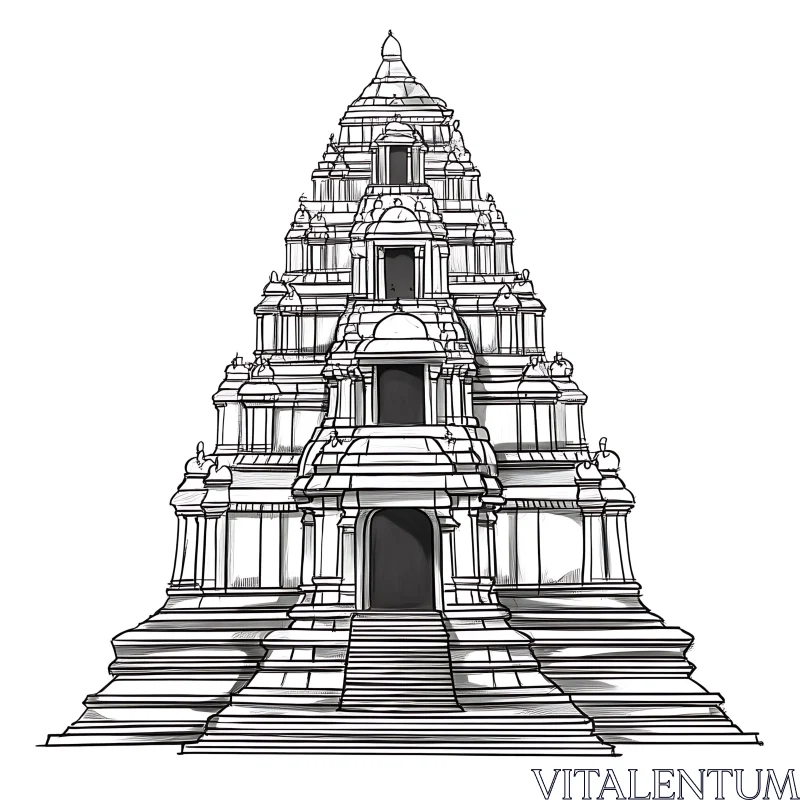 Detailed Drawing of Ancient Temple