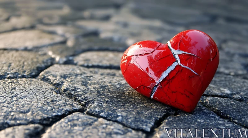 Cracked Heart on Grey Pavement