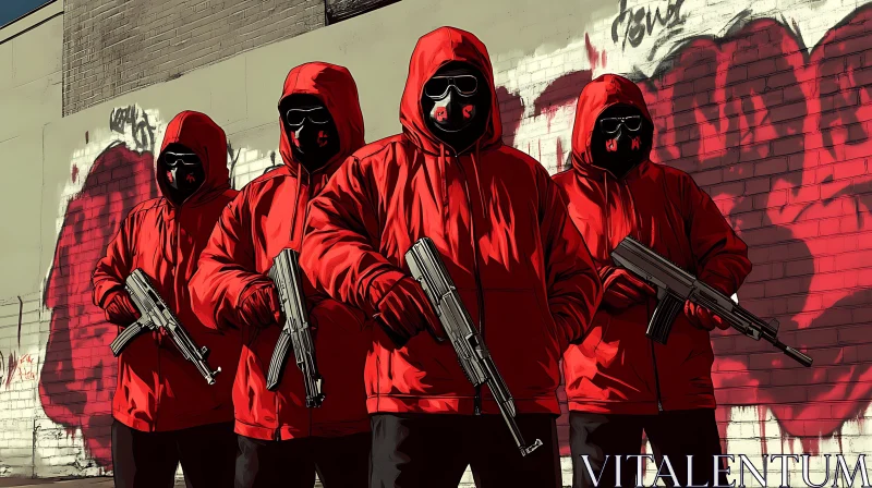 Squad in Red Hoods with Guns