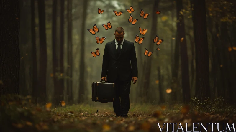 Man in Suit with Butterflies