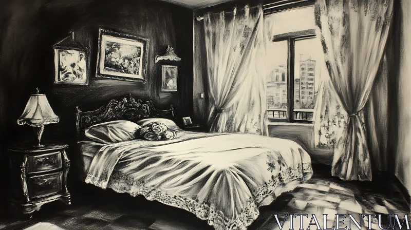 Classic Bedroom Drawing with Sunlight