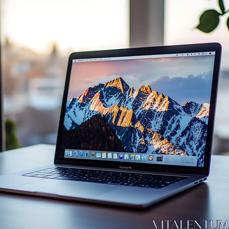 Sleek Laptop Featuring Scenic Mountain Wallpaper