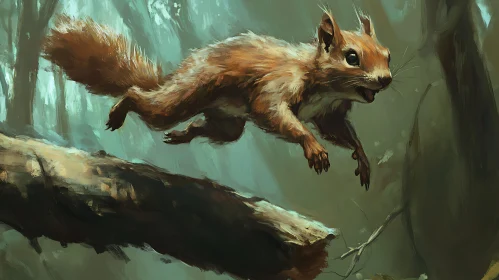 Agile Squirrel Jumping in Forest Scene