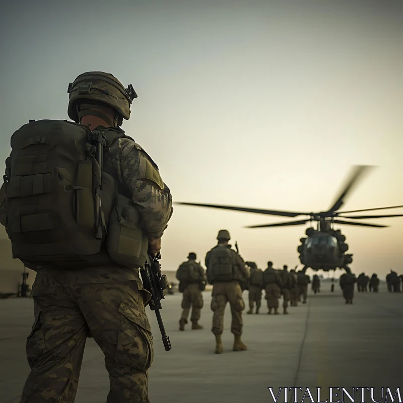 Military Deployment: Soldiers Await Helicopter