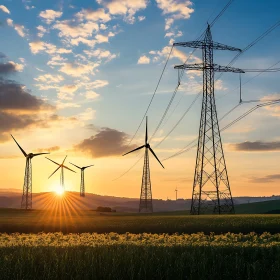 Sunset Over Renewable Energy Field