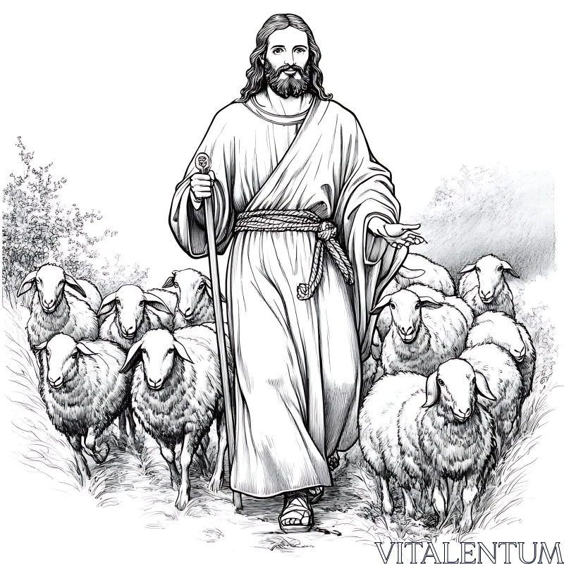 Monochrome Shepherd Guiding His Flock
