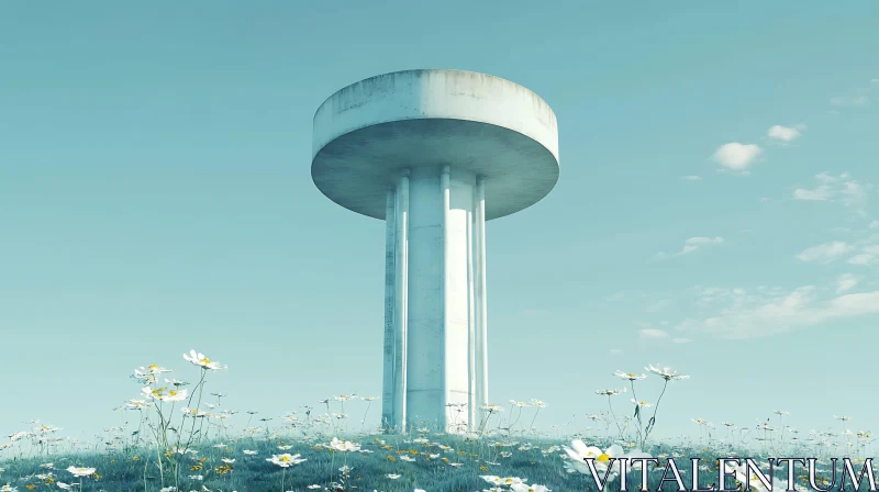 Concrete Tower with Daisies