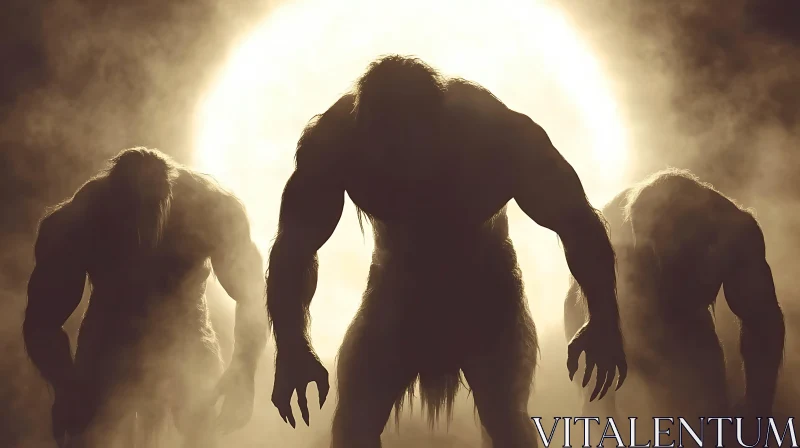 Silhouette of Titans in the Misty Moonlight