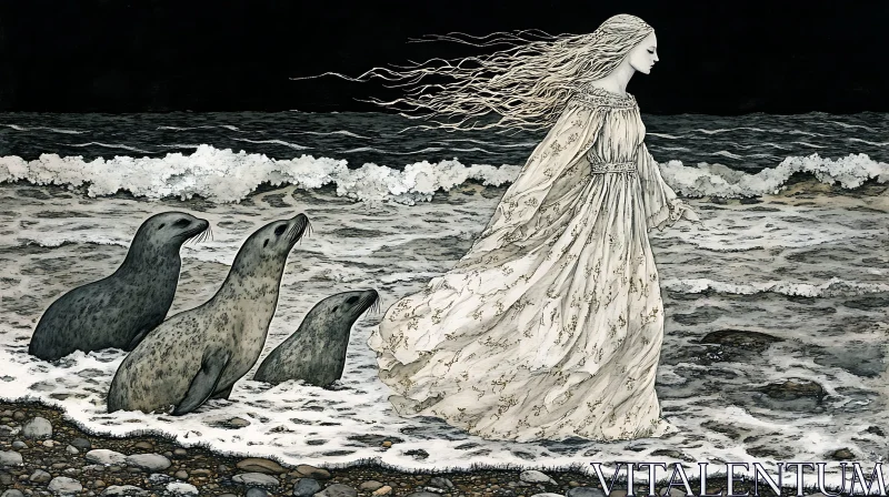 Seaside Serenade: A Woman's Walk with Seals