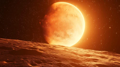 Planetary Sunrise Over Barren Landscape