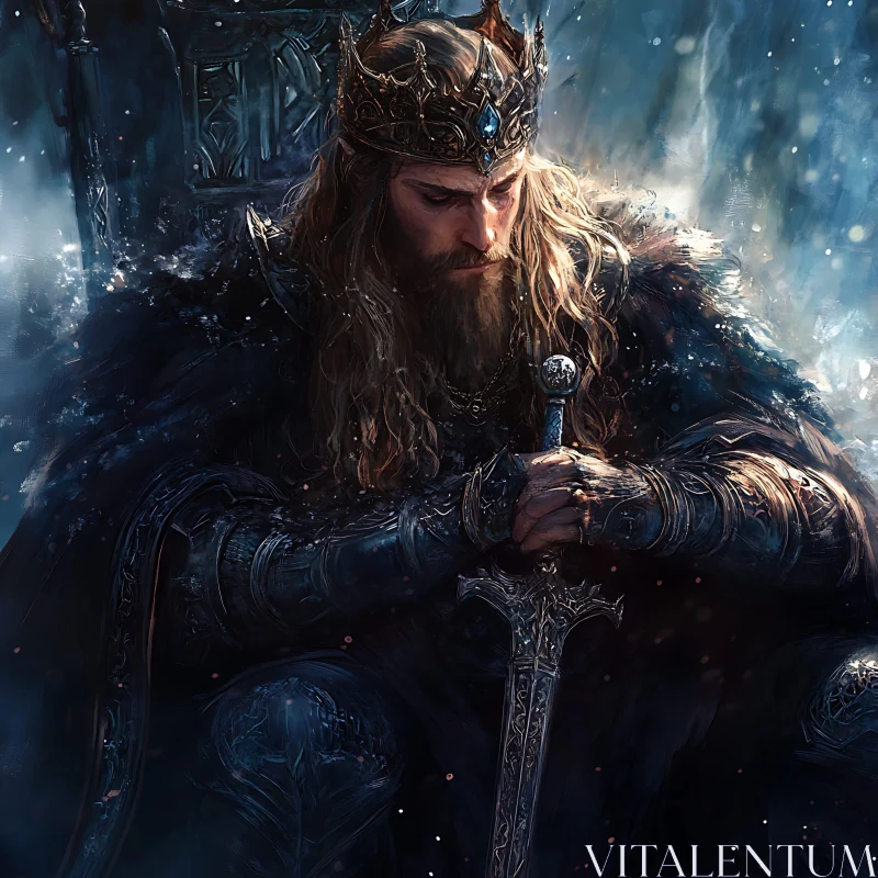 Pensive King with Sword Illustration