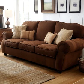 Elegant Brown Sofa in Living Room