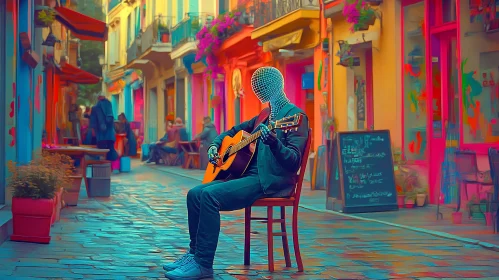 Abstract Guitarist in a Vibrant City Scene